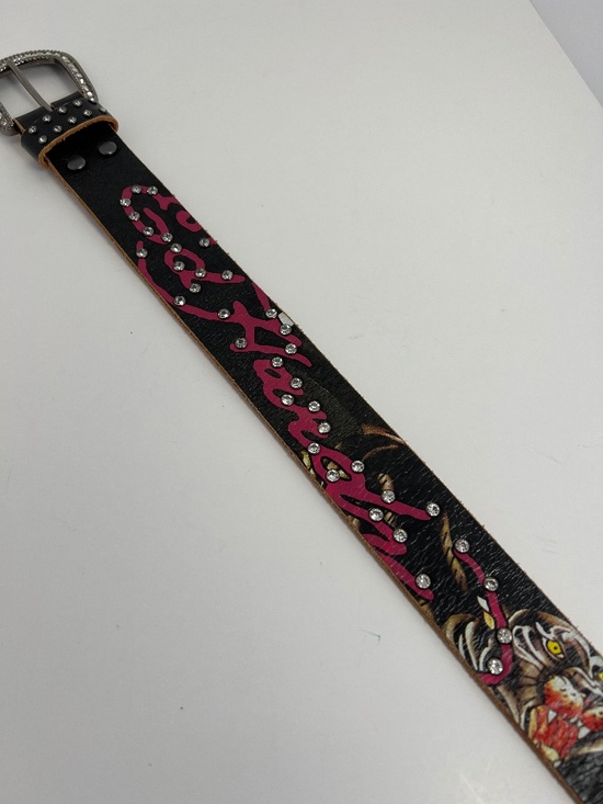 Ed Hardy Y2K Reversible Rhinestone Studded Leather Belt main image 8